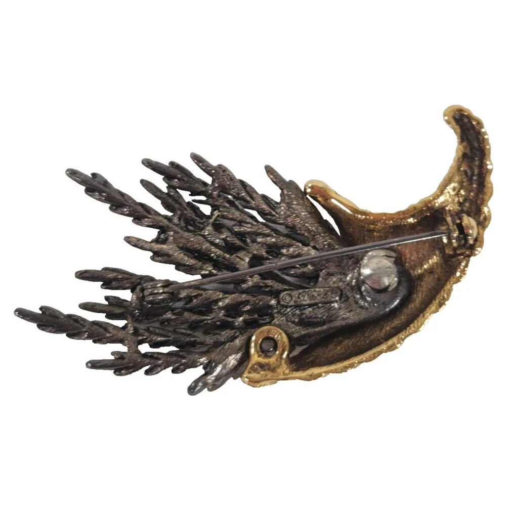 Darlene Gold and Silver Wheat in Cornucopia Pin Brooch Jewelry Signed